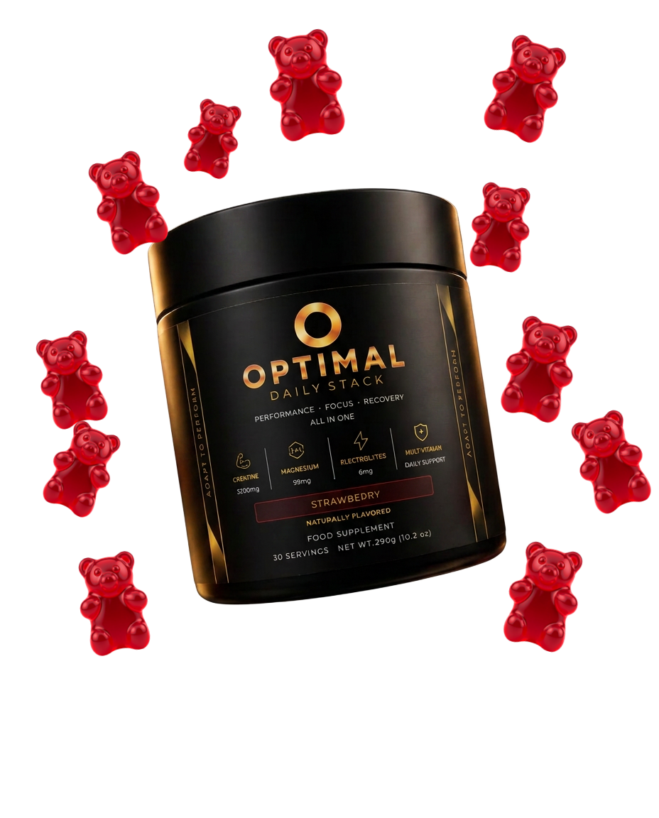 OPTIMAL jar with gummies suspended around it, showing the daily formula